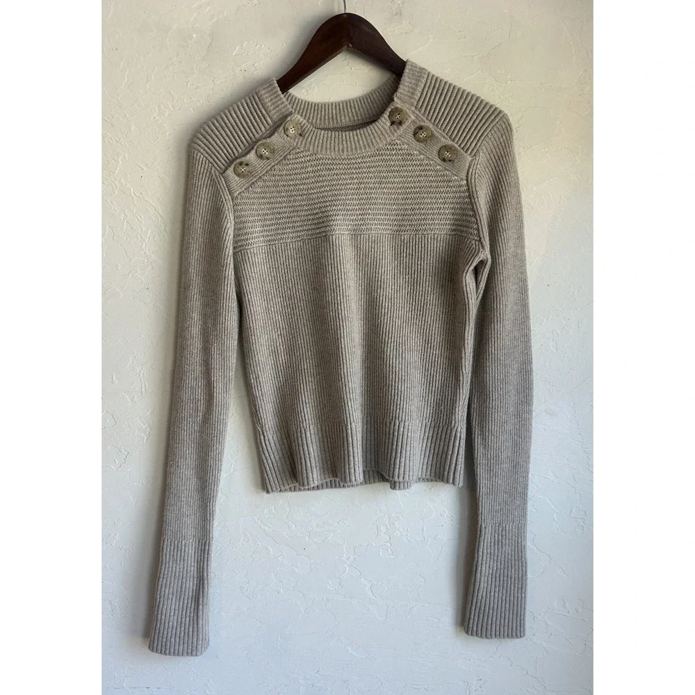 Faherty Marielle Mulino Wool Cashmere Pullover Sweater S Button Oatmeal Ribbed